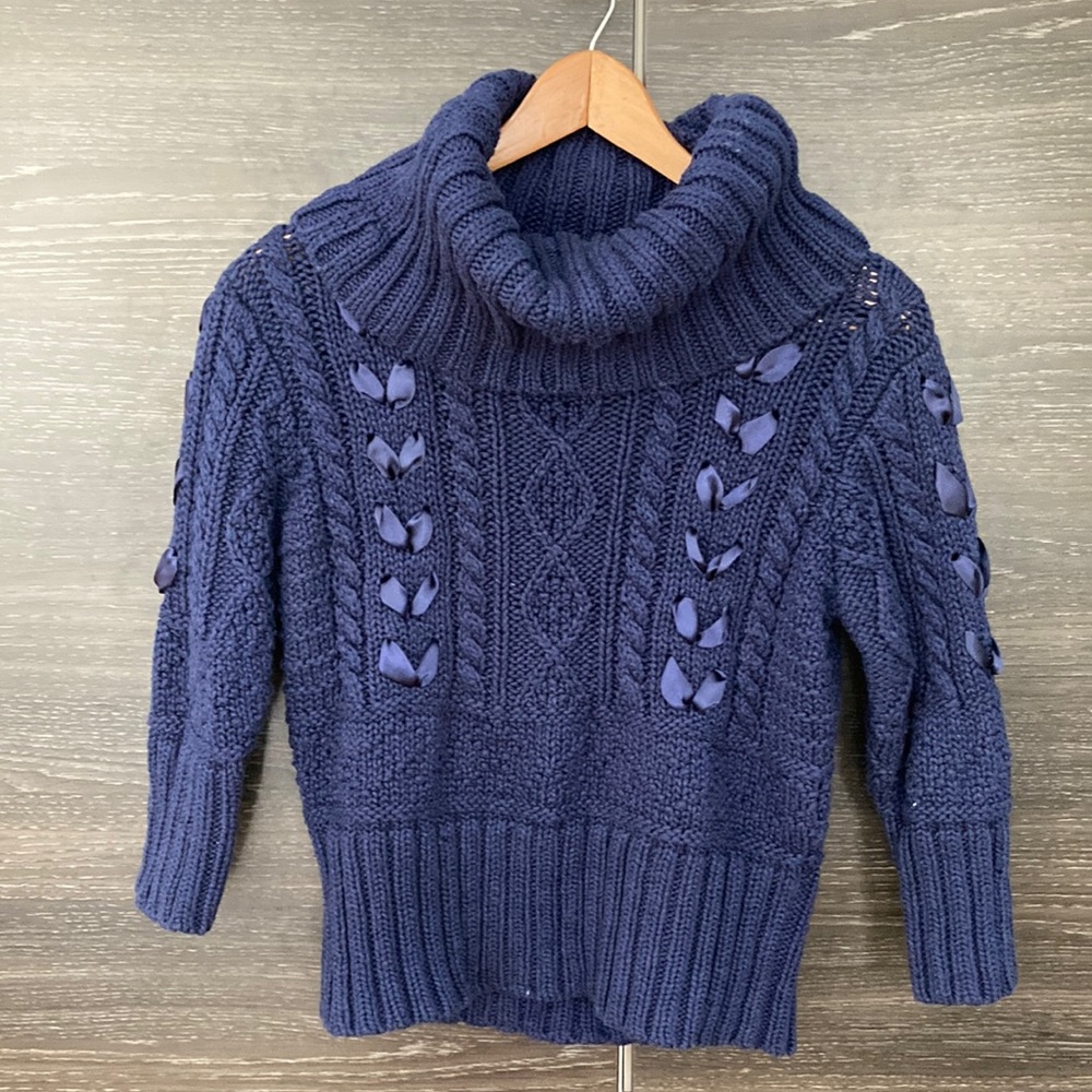 Ralph Lauren Denim & Supply Navy Cowl Neck Ribbon Embellished Sweater Med
